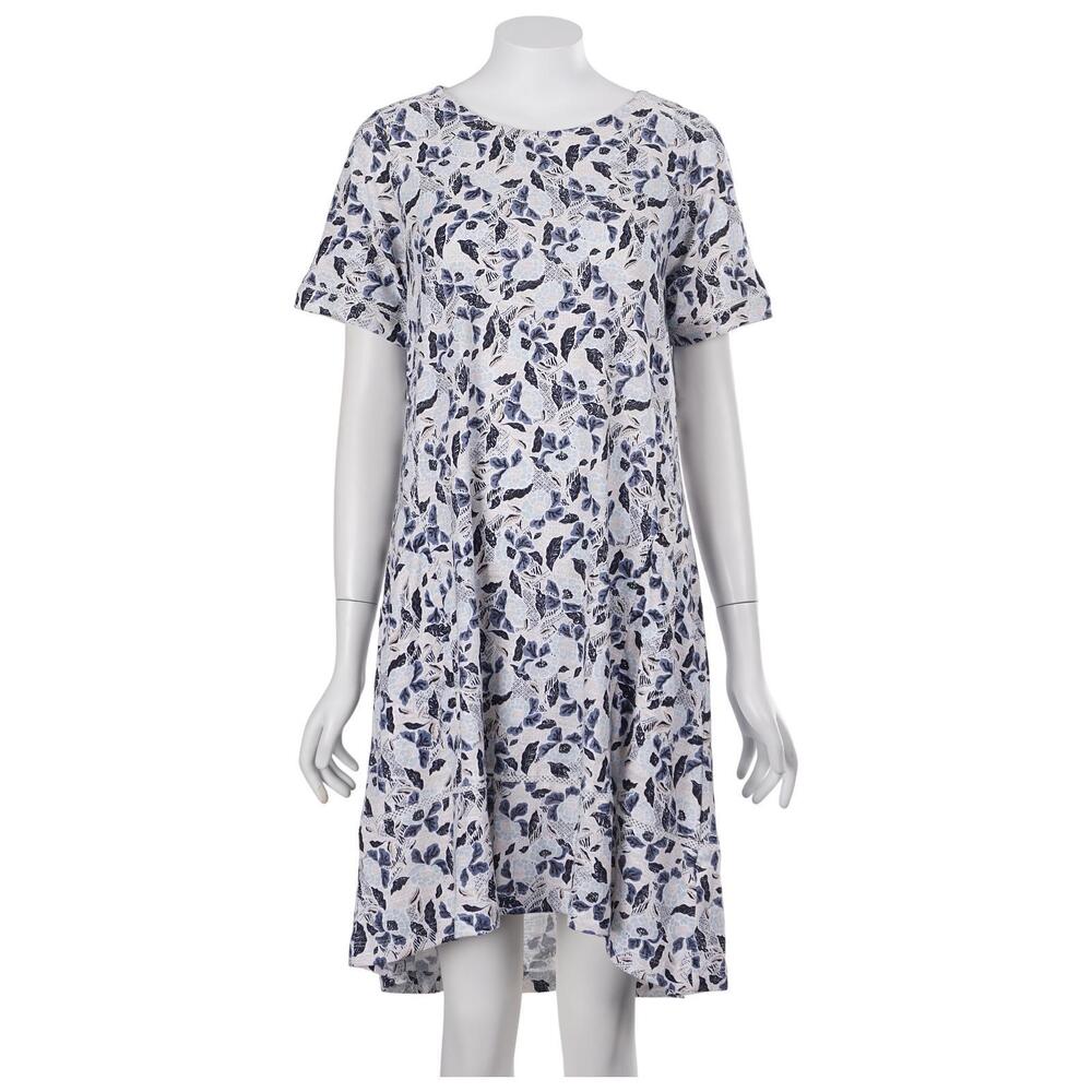 Fat Face Simone Batik Dress Size 6 Blue Floral Cotton Blend Pockets Shift Casual